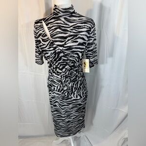 S by Serena Black and White Asymmetrical Zebra Print Dress